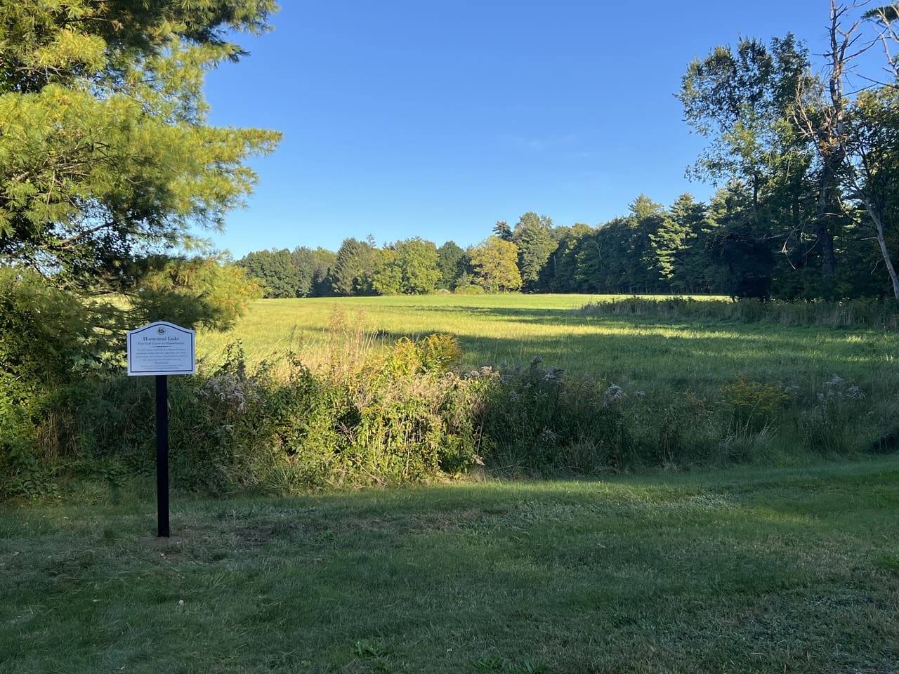 The Homestead Links Historical Marker can be found near the beginning of Riverbend Drive.